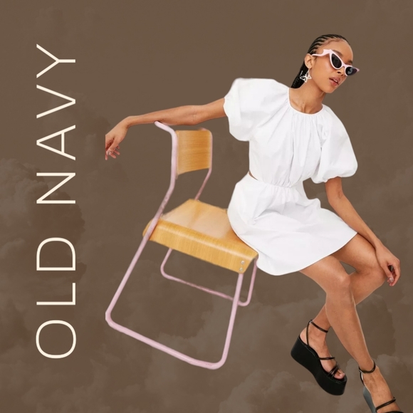 Old Navy Womens Waist-Defined Puff-Sleeve Cotton Poplin Side-Cutout Mini Dress - Picture 1 of 5